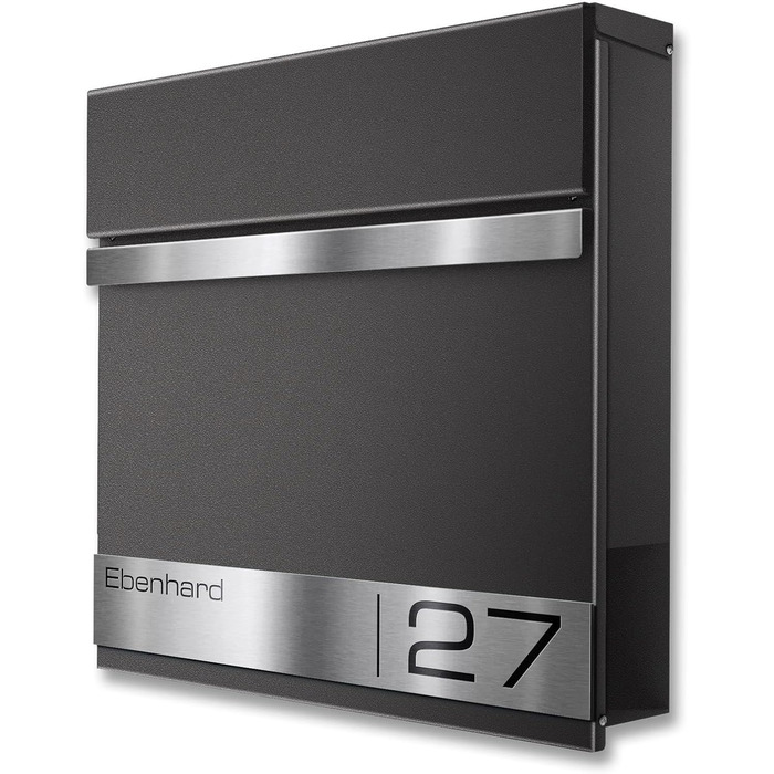 Поштова скринька Metzler Premium з газетницею Anthrazit (Антрацит) та іменним шильдиком - настінна, з нержавіючої сталі V2A з порошковим покриттям RAL 7016, модель Stencil