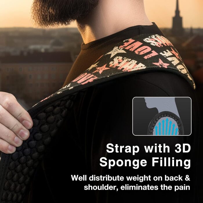 Гітарний ремінь LEKATO з 3D неопреновим наповнювачем, ширина 3 дюйми, довжина 114–139 см, регульований ремінь для бас-гітари та електрогітари з шкіряними кінцями