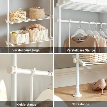 SoBuy Телескопічна вішалка для одягу, розширювана, з полицями для спальні, металева, KLS07-SCH (Білий)