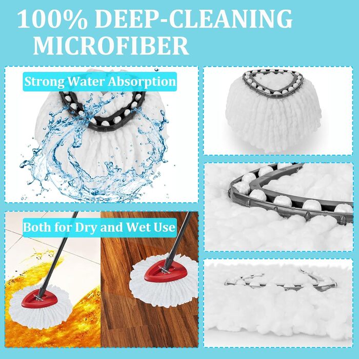 APOCHON 10 Pack Spin Mop Replacement Heads, 100% Microfiber, Spin Mop Refill Heads, 360° Micro Replacement Mop Head for Easy Home Cleaning, Floor Wiper (Mop and Bucket Not Included)