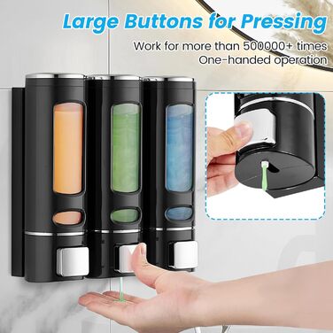 Дозатор для мила Qudubuy, 400 мл, 3 відсіки, настінний, для душу, шампуню, кондиціонера, без свердління, для ванної та кухні, велика місткість