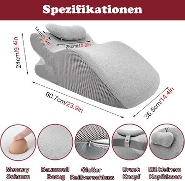 Підкови для ліжка та дивану, подушка для читання з піною Memory, ергономічна подушка для спини, шиї та ніг, подушка від рефлюксу, знімний чохол для ліжка, дивану, сидіння, сну та читання