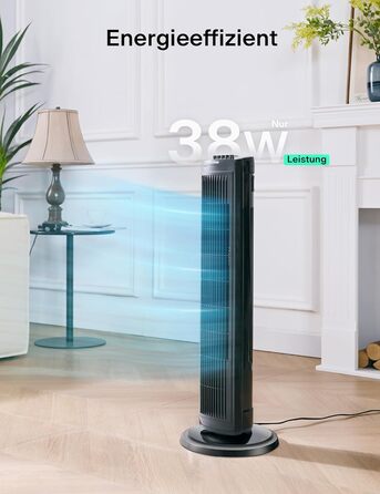 PELONIS 76 см Турбовентилятор з осциляцією, 3 швидкості, таймер 8H, тихий та компактний для дому/офісу (чорний)