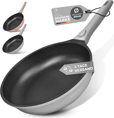 Набір сковорідок TraumLeben Neu 2-кількісний (24, 28 см) з знімними ручками, антипригарне покриття, PFOA-free, для індукції, сумісний з духовкою | сковорода з покриттям, сковорода для смаження та універсальна (сірий, 24 см)