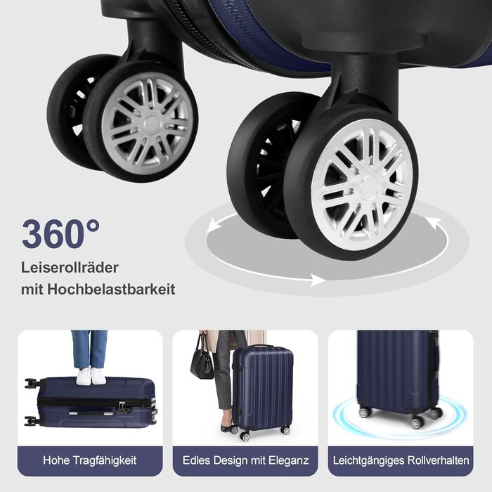 Набір валіз LEADZM 5 шт. з косметичною сумкою, жорсткий набір валіз-ролерів ABS з телескопічною ручкою, ручна поклажа (Турквіз)