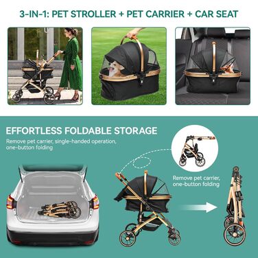 YITAHOME 3-in-1 Dog Stroller & Cat Carrier - Folding Pet Buggy for Dogs up to 20kg - Black