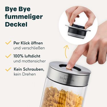 SILBERTHAL Storage Jars with Lids - Set of 6 - Storage Containers for airtight & leak-proof storage in the kitchen - Moth protection and organization