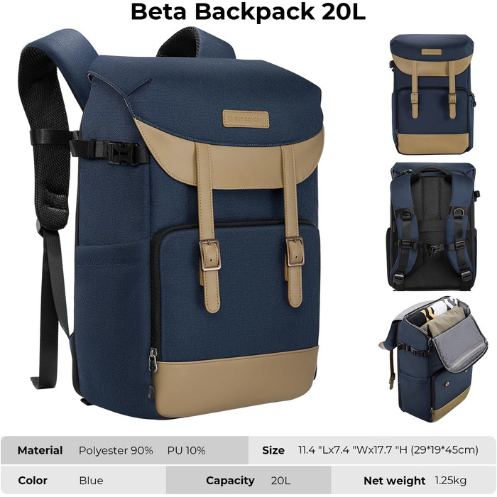 Рюкзак для камери K&F Concept Rolltop 20L: водонепроникний, для Canon, Nikon, Sony, Fujifilm, Olympus, з відділенням для ноутбука 15.6 дюймів (сірий/зелений)