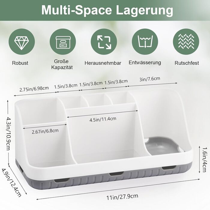 Тримач для зубних щіток у ванну кімнату: органайзер для електричної та звичайної зубної щітки, дозатор пасти, 7 відділень, білий