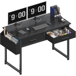 Small Black Computer Desk with Fabric Drawers - Home Office & Gaming - 39.4 inch