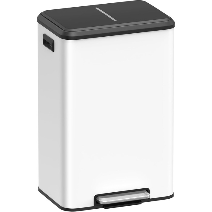 SONGMICS Відро для сміття кухонне, 40 літрів, з кришкою, з педаллю, Softclose, утримання кришки, біле LTB541E40