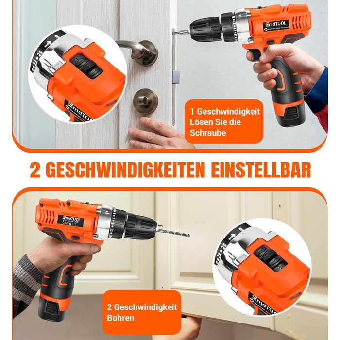 Акумуляторний шуруповерт 21V з набором аксесуарів для дому та саду. Шуруповерт-дриль, ударний шуруповерт, акумуляторний дриль. Макс. крутний момент 45Nm, 25+1 ступінь, 2 швидкості, 1500mAh, 25 шт. аксесуарів. Червоний.