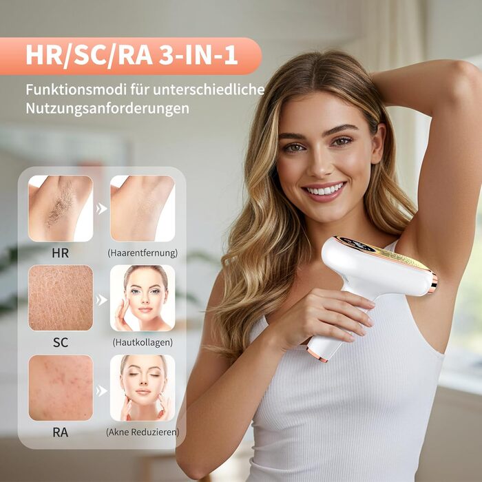 Пристрій для епіляції NIKYJM IPL з лазером, безболісна епіляція, 3 функції (HR/SC/RA), 9 рівнів, 999 999 імпульсів для дому, для всього тіла