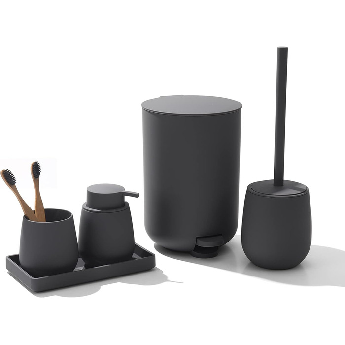 Набір аксесуарів для ванної кімнати: смітник 3л, тримач для зубних щіток, дозатор мила, тримач для туалетного паперу, щітка для унітазу та тримач, зелений, 5 шт.