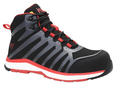 Робочі черевики ELTEN Jori Rapid Black-red Mid ESD S3S, чоловічі та жіночі, текстиль, пластикова захисна капа, легкі, спортивні, 44 EU, чорний/червоний