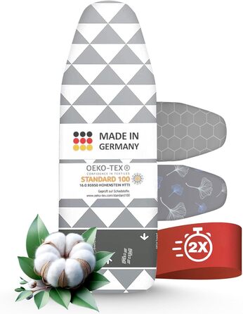 Покриття для прасувальної дошки arteneur® Made in Germany, 120x40 см, відбиває тепло, гумка, зона ковзання, OEKOTEX100, 4 розміри, для парогенератора та праски