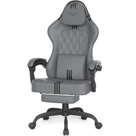 Геймерське крісло Ferghana Ergonomic - з підтримкою попереку, голови та підставкою для ніг, регульоване, обертається, дихаючий льон (сіро-чорне)