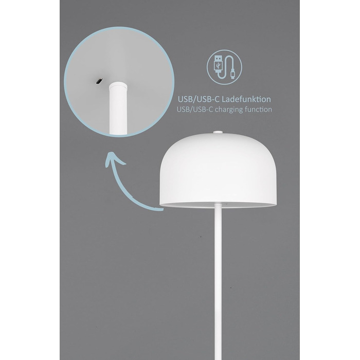 LED настільна лампа Julien: акумуляторна, USB-C, сенсорне керування, Ø 12 см, металева, 1.5W, IP20, матовий білий