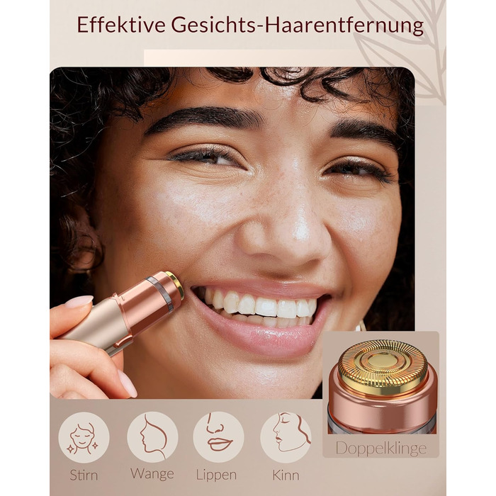 Електричний жіночий епілятор для обличчя: безболісний жіночий тример для швидкої та ніжної скоблення верхньої губи, підборіддя та щік (Золотий)