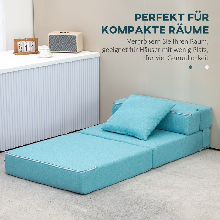 HOMCOM Folding Sleeper Chair 2-in-1 Folding Chair with Bed Function Recliner Chair with Pillow Guest Bed with a Load Capacity of up to 100 kg Blue