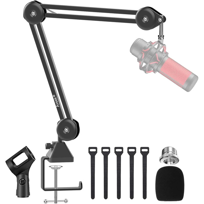 Кріплення для мікрофона на подовжувачі, регульоване, чорне. Сумісне з Blue Yeti, HyperX QuadCast. З адаптером 3/8' - 5/8'.