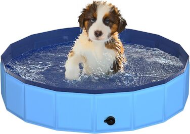 80x20 cm Foldable Dog Pool – Collapsible Plastic Hard Pool for Dogs and Children, Non-Slip Pet Bathtub for Outdoor Use in the Garden, Lightweight and Portable (Blue)