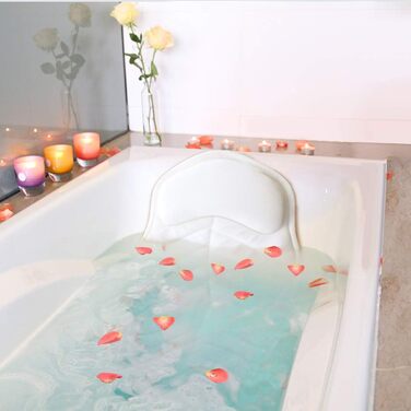 Bathtub Pillow Full Body Bath Pillow Cushion - Bathtub Mat with Headrest Supports Neck, Back and Legs - Hanging Hooks for Quick Drying Home Spa