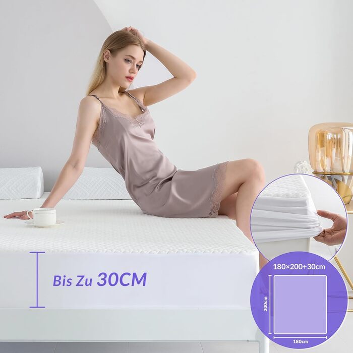 Coriwell Mattress Protector Waterproof - 180 x 200 cm Mattress Cover Mattress Pad Breathable Mattress Cover Mattress Protector made of Bamboo Mattress Protection - Mattress Protector