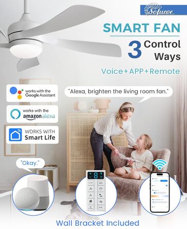 Стельовий вентилятор Sofucor Smart з підсвічуванням 114 см: LED, DC мотор, Alexa/APP, пульт, 6 швидкостей, режими зима/літо