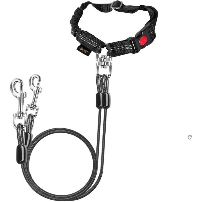 Подвійний автомобільний ремінь безпеки для собак, сталевий трос, Kauer, чорний (для 2 собак)