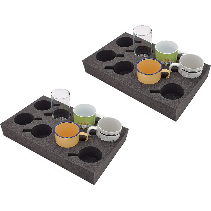 MC-CASES 2 Cup Holders Glass Holders Drink Holders - Space for up to 8 pieces - Foam for Camping Caravans RVs Boats Ships