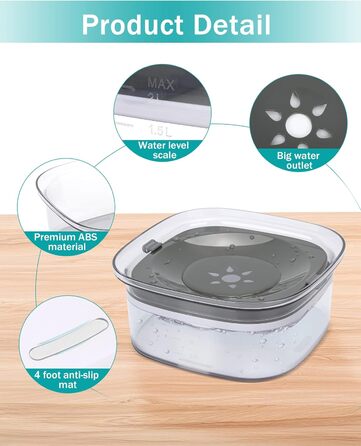 Миска для собак PETTOM 2L без розбризкування, велика сіра, з анти-розливним механізмом