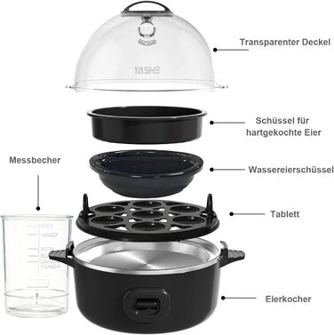 Електричний яйцеварка YASHE на 7 яєць: для твердих, середніх та м'яких яєць. З підставкою для яєць та акустичним сигналом