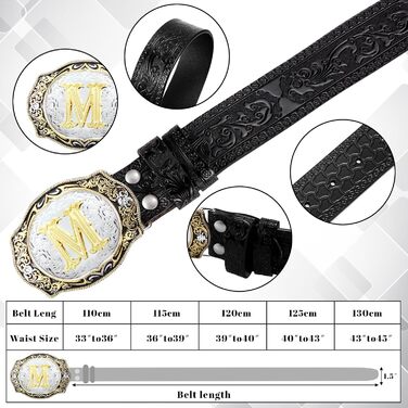 Шкіряний чоловічий ремінь у стилі вестерн Jadive з пряжкою-літерою M, ковбойський пояс для джинсів та родео