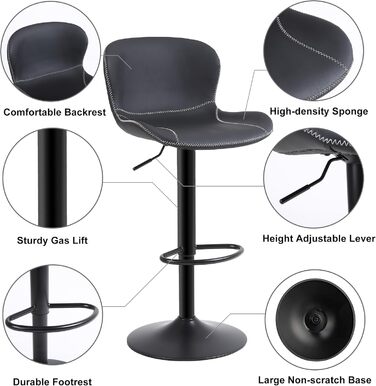 Барний стілець Youhauchair, регульована висота, PU-шкіра, водонепроникний, з підлокітником та підніжкою, обертовий, сучасний, білий (чорний, набір 4 шт.)