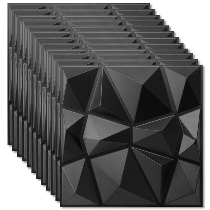 3D панелі для стін та стелі ПВХ чорні, декоративні стінові панелі для геймерської зони, вітальні та спальні, 12 шт.