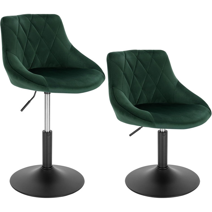 WOLTU Adjustable Velvet Bar Stool with Backrest - Swivel, Dark Green - Set of 2