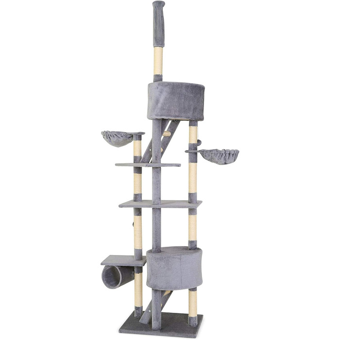 Драбина для котів Lionto XXL з сизалю та плюшу, 230-250 см. Комплектація: іграшкові м'ячики, дзвіночки, гамак, тунель, печери. Підходить для котів будь-якого розміру, сірий колір