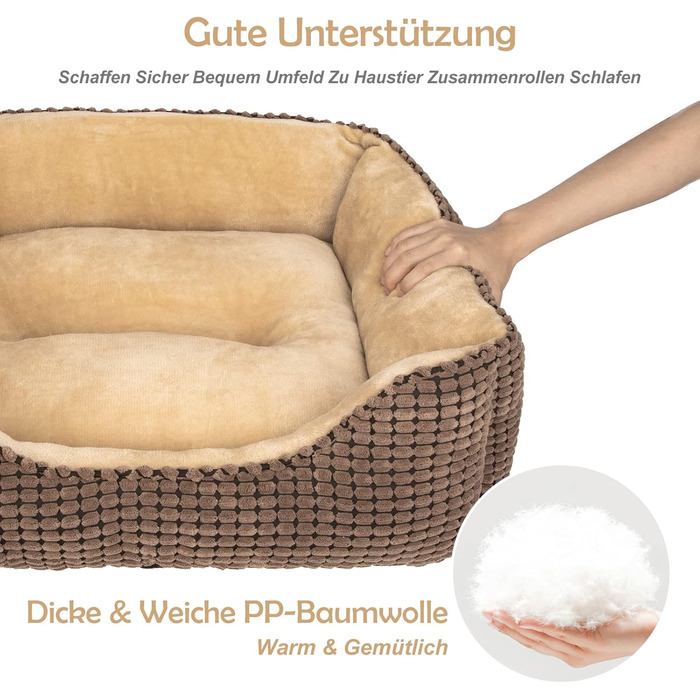 JOEJOY Dog Bed, Medium-Sized Dogs, Washable Dog Basket, Fluffy, Non-Slip Plush Dog Bed, 63x53x20cm, Dog Beds for Small and Medium Dogs and Cats (L 76 x W 61 x H 23 cm, Brown)