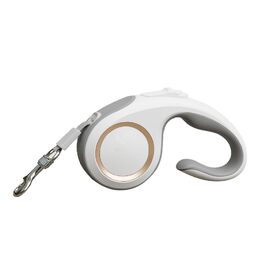 Висувна поводок для собак Marchul, 5 м, для собак до 30 кг, поводок без перекручування 360°, міцний нейлоновий трос, висувний поводок, гальмо однією рукою, пауза, блокування, білий та сірий