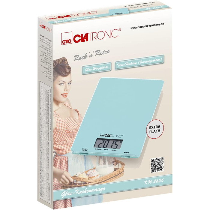 Кухонні ваги Clatronic KW 3626 (м'ятно-зелені) | Максимальна вага 5000 г, точність 1 г, функція тарування, LCD-дисплей