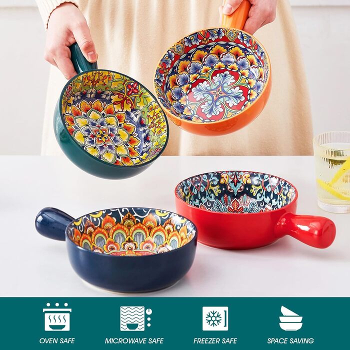 Набір супових тарілок Vancasso SIMI, 4 шт, 690 мл, порцеляна, богемський стиль, для супу/мюслі/пасти, мікрохвильова та духовка