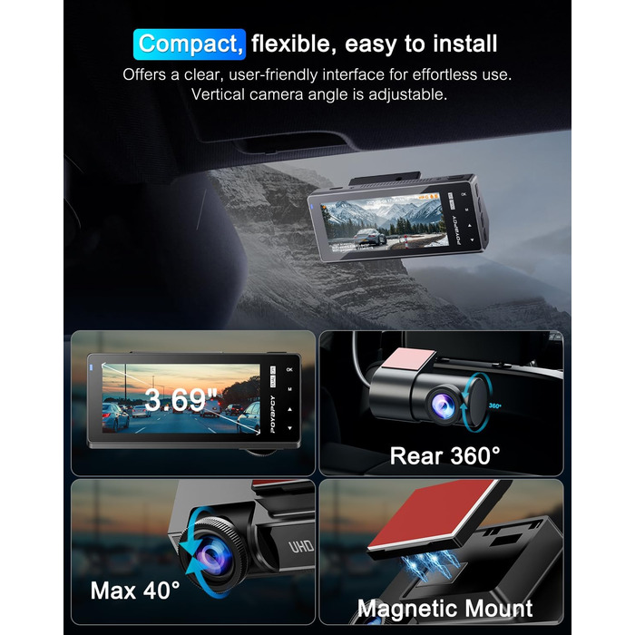Відеореєстратор у машину 4K Dual Dashcam з CPL фільтром, 360°, WiFi, IPS, Нічне бачення, G-сенсор, Паркувальний режим, 64GB SD карта