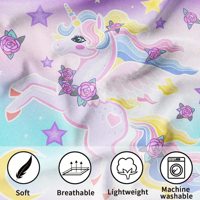 LLTTEER Unicorn Bedding Set for Kids Girls, 3D Printed Unicorn Cartoon Bedspread, Soft Microfiber Bedspread with 2 Pillowcases 50x75cm for Girls (Unicorn 04, 200 x 200 cm)
