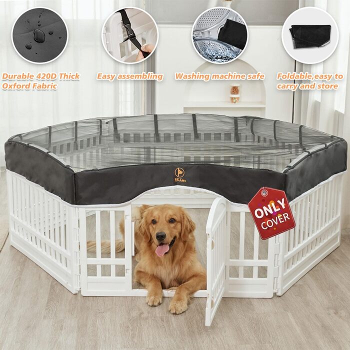 Клітка-загон для собак PJYuCien, 8 панелей, 61 см, для дому, з підлогою, металева, складана, для цуценят, тренувальний загін, чорна