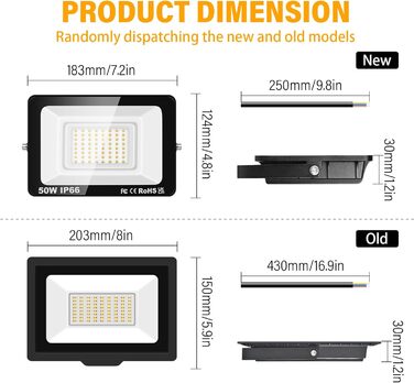 RIGIDON 2x 75W LED Floodlights Outdoor, 7500LM Outdoor Floodlight, 3000K Warm White IP66 Waterproof LED Floodlight, Outdoor Lamp for Garden, Courtyards, Garage, Hotel, Sports Field, Workshop (2 x 50W)