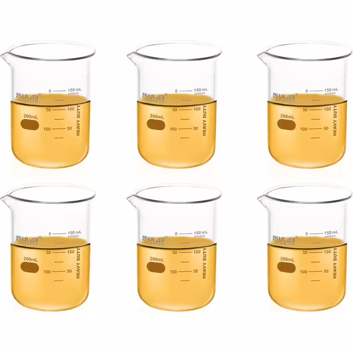 ULAB Scientific Beaker Set, Vol. 200 ml, 3.3 Borosilicate Griffin, Low Form with Printed Scale, 6 Pieces, UBG1022