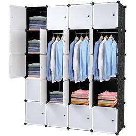 Regal system, 10 cubes, plastic wardrobe with doors, modular cabinet for space-saving storage, 70 x 45 x 175 cm, white door & black cabinet. Storage for clothing, shoes etc. (140 x 45 x 175 cm, White-1)