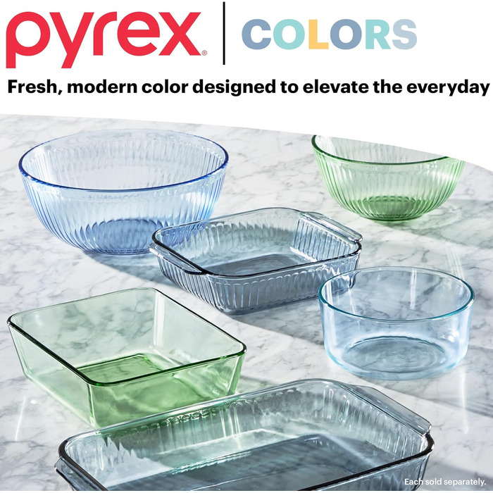 Набір скляних мисок Pyrex Colors з кришками, 1,3 л і 2,3 л, для змішування та випікання, різнокольорові, термостійке скло, 2 шт.