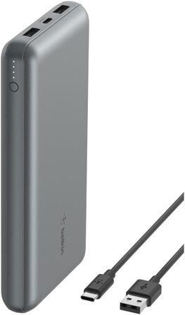 Powerbank Belkin 20000mAh з USB-C та USB-A, 20K, сірий, для iPhone, Galaxy, Pixel, iPad, AirPods